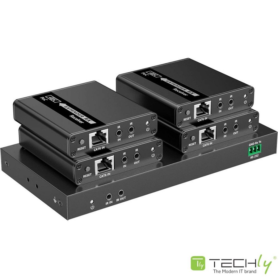 Różne modele extenderów HDMI marki Techly