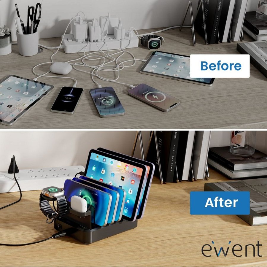 Stacja ładująca Ewent - przed i po zastosowaniu